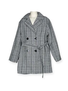Shein Plaid Belted Double‎ Breasted Coat Girls 9Y